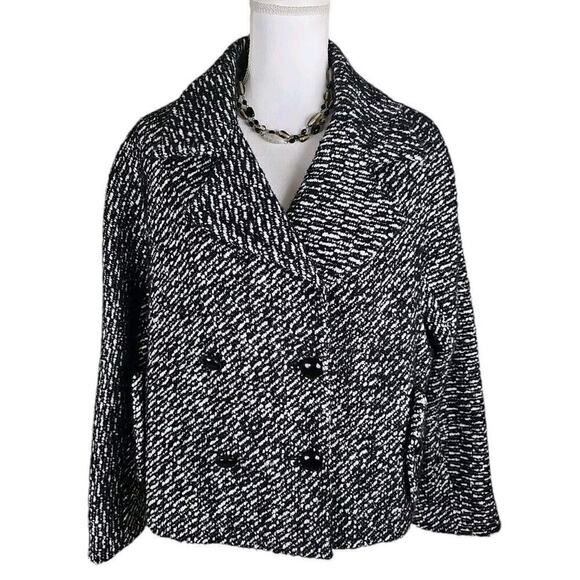 Talbots ~Woman Size 14~ White/Black Crop Jacket Wool Blend Boxy Coat Outdoore. - Picture 1 of 11